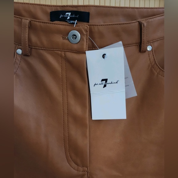 7 For All Mankind Faux Leather Straight Leg High Waist Pant - Size M color Camel - Picture 11 of 14
